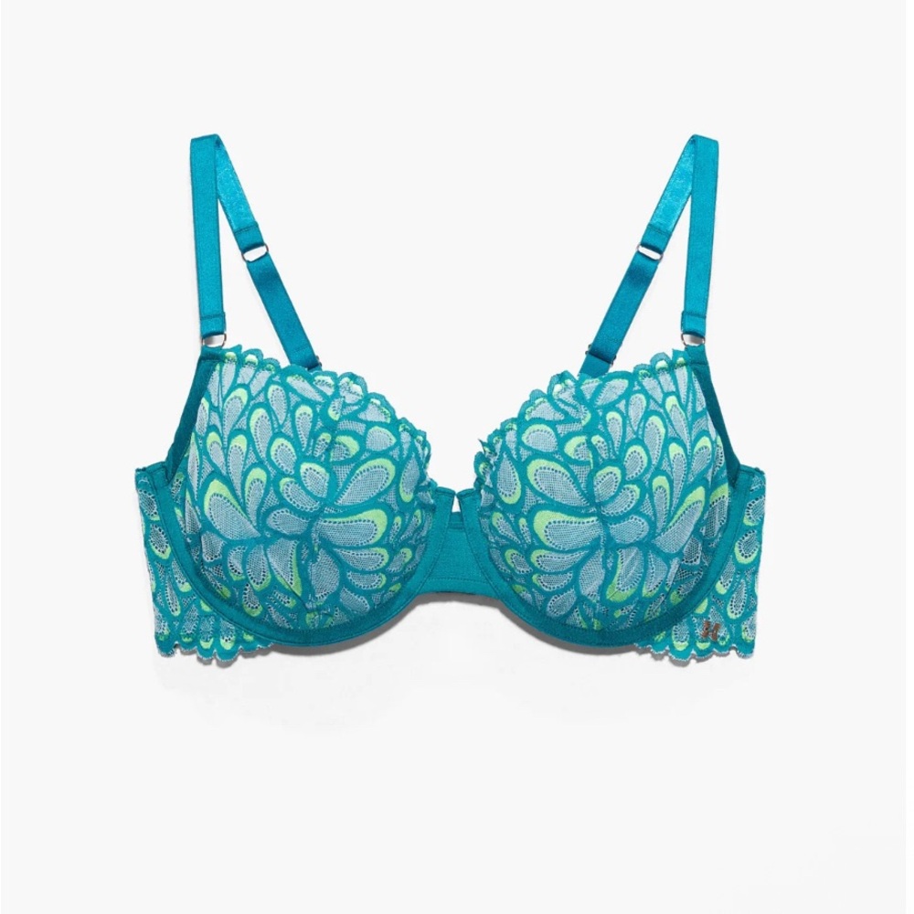 🆕 Savage X Fenty Green Multi Unlined Balconette Bra - Size: 34B
